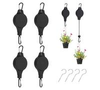 PATIKIL Retractable Plant Pulley, 4 Pcs Heavy Duty Plant Hanger Flower Basket Hook Hanger Adjustable Ceiling Hooks with D Clip for Garden Baskets Pots Birds Feeder, Black