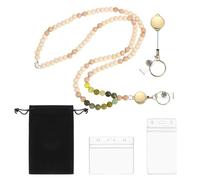 PATIKIL Retractable Wood Beaded Lanyards for ID Badge Holder, Beads Keychain Lanyard with Vertical & Horizontal Badge Holders for Women Teacher Gift Keys Chain Cards, Green Flower Jade