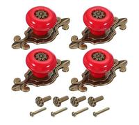 PATIKIL Retro Ceramic Knobs 1-1/4", 4Pcs Vintage Round Drawer Knobs Dresser Petal Pulls Handles with Backplate/Screw/Nut for Kitchen Door Cupboard Wardrobe, Red