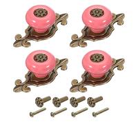 PATIKIL Retro Ceramic Knobs 1-1/4", 4Pcs Vintage Round Drawer Knobs Dresser Petal Pulls Handles with Backplate/Screw/Nut for Kitchen Door Cupboard Wardrobe, Pink