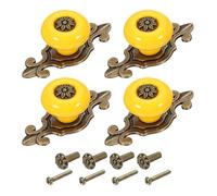 PATIKIL Retro Ceramic Knobs 1-1/4", 4Pcs Vintage Round Drawer Knobs Dresser Petal Pulls Handles with Backplate/Screw/Nut for Kitchen Door Cupboard Wardrobe, Yellow