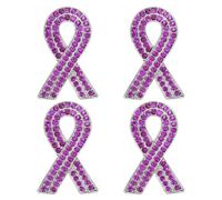 PATIKIL Rhinestone Awareness Ribbon Brooch Pin, 4Pcs Ribbon Breastpin Brooches Pin Crystal Lapel Pins for Women Gift Hope Love Faith Strength, Purple