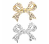 PATIKIL Rhinestone Bow Brooch Pin, 2Pcs Elegant Crystal Sparkly Bowknot Vintage Broach Pin Fashion Lapel Pin Women Wedding Party Bridal Suit Clothes Hat Jewelry Gift, Silver Tone/Gold Tone