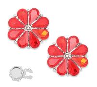 PATIKIL Rhinestone Buttons Cover, 2Pcs Sunflower Crystal Sewing Clip Sleeve Button Cover Cufflink Embellishments for Women Men Wedding Shirt Clothing Decoration, Red(Silver Tone)