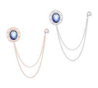 PATIKIL Rhinestone Chain Brooch Pins, 2 Pcs Oval Rhinestone Tassel Chain Hanging Fashion Crystal Lapel Suit Pins for Women Men Clothes Dress Bouquet Coat Hat Bag, Blue