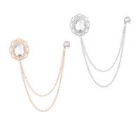 PATIKIL Rhinestone Chain Brooch Pins, 2 Pcs Oval Rhinestone Tassel Chain Hanging Fashion Crystal Lapel Suit Pins for Women Men Clothes Dress Bouquet Coat Hat Bag, White