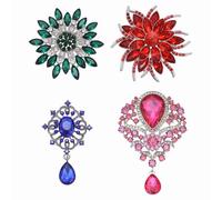 PATIKIL Rhinestone Flower Brooch Pins Set, 4 Style Crystal Sunflower & Vintage Tear Drop Brooch Pin Lapel Pins Kit for Women Suits Clothes Dress Bouquet Craft, Green/Red/Blue/Rose Red