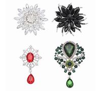 PATIKIL Rhinestone Flower Brooch Pins Set, 4 Style Crystal Sunflower & Vintage Tear Drop Brooch Pin Lapel Pins Kit for Women Suits Clothes Dress Bouquet Craft Party, White/Black/Red/Green