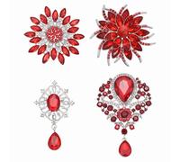 PATIKIL Rhinestone Flower Brooch Pins Set, 4 Style Crystal Sunflower & Vintage Tear Drop Brooch Pin Lapel Pins Kit for Women Suits Clothes Dress Bouquet Craft Party, Red