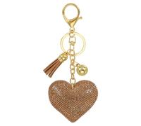 PATIKIL Rhinestone Keychain, Heart Shape Keychain Bling Keychain Accessories for Women, Cute Crystal Tassel Key Chain Purse Charm for Keys Handbags, Khaki
