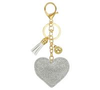 PATIKIL Rhinestone Keychain, Heart Shape Keychain Bling Keychain Accessories for Women, Cute Crystal Tassel Key Chain Purse Charm for Keys Handbags, White