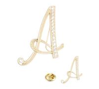 PATIKIL Rhinestone Letter Brooch Pins, 2 Sizes Initial Rhinestone Alphabet A Letter Lapel Badges Pin for Women Men Suits Dress Coat Clothes Craft, Gold Tone