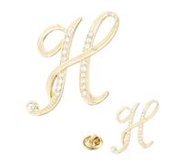 PATIKIL Rhinestone Letter Brooch Pins, 2 Sizes Initial Rhinestone Alphabet H Letter Lapel Badges Pin for Women Men Suits Dress Coat Clothes Craft, Gold Tone