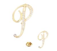 PATIKIL Rhinestone Letter Brooch Pins, 2 Sizes Initial Rhinestone Alphabet P Letter Lapel Badges Pin for Women Men Suits Dress Coat Clothes Craft, Gold Tone