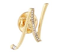 PATIKIL Rhinestone Letter Lapel Pins, Initial Alphabet Collar Pins Letter Brooch Pins for Women Men Shirt Dress Suits Coat Collar, Gold Tone, Letter N