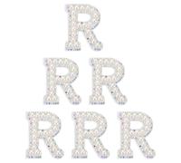 PATIKIL Rhinestone Letters Patches, 6 Pcs Initial Letter R Self-Adhesive Patch Embroidered Fabric 1.73 Inch Alphabet Stickers for Clothes Hats Makeup Bags DIY, Colorful White