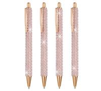 PATIKIL Rhinestone Metal Ballpoint Pen, 4 Pack Crystal Pearl Pens Black Ink 1.0mm Point Sparkly for Women Gift Office Note Taking Journaling, Pink
