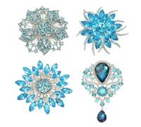 PATIKIL Rhinestone Sunflower Brooch Pins, 4 Pcs Elegant Crystal Floral Lapel Brooch Pins for Women Girls Suits Dress Hat Bag,Blue