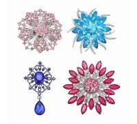 PATIKIL Rhinestone Sunflower Brooch Pins, 4 Style Elegant Crystal Floral Lapel Brooch Pins Lapel Pins Kit for Women Suits Clothes Dress Bouquet Craft, Pink/Rose Red/Lake Blue/Deep Blue