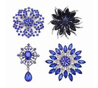PATIKIL Rhinestone Sunflower Brooch Pins, 4 Style Elegant Crystal Floral Lapel Brooch Pins Lapel Pins Kit for Women Suits Clothes Dress Bouquet Craft Party, Deep Blue/Dark Blue