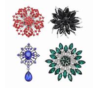 PATIKIL Rhinestone Sunflower Brooch Pins, 4 Style Elegant Crystal Floral Lapel Brooch Pins Lapel Pins Kit for Women Suits Clothes Dress Bouquet Craft Party, Red/Green/Black/Blue