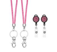 PATIKIL Rhinestones Lanyard for Women, 2 Pcs Sparkly Neck Lanyard Bling Keychain ID Holder with Retractable Badge Reel and Keyring for ID Card, Work Name Card, Rose Red