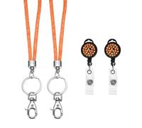 PATIKIL Rhinestones Lanyard for Women, 2 Pcs Sparkly Neck Lanyard Bling Keychain ID Holder with Retractable Badge Reel and Keyring for ID Card, Work Name Card, Orange