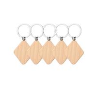 PATIKIL Rhombus Wood Keychain Blank, 5Pcs Unfinished Wooden Blanks Wood Key Chain Bulk for Pet Tags DIY Gift Crafts, Wood Color