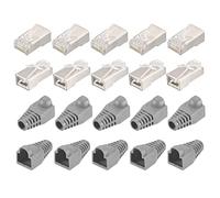 PATIKIL RJ45 Cat6 Shielded Connectors RJ45 Ends Shield Modular Plugs Pass Through 8P8C Connector with Dark Grey Boots Cover for Network Cable, Pack of 20