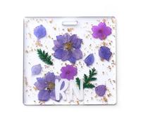 PATIKIL RN Buddy Badge Card Holder, Resin Flower RN Name Badge ID Card Holder Horizontal Name Identification Tag Accessories for Women Coworkers Work Gifts, Purple