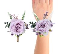 PATIKIL Rose Bridesmaid Wrist Corsage Set, for Groom Bride Groomsmen Wedding Suits Prom Ceremony Anniversary Dinner Party Graduation Decor Mother Christmas, Purple
