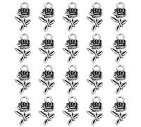 PATIKIL Rose Charm, 50Pcs Mini Rose Flower Pendant Charm Bulk Vintage Metal Designer DIY for Making s s Wedding Crafts, Silver
