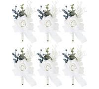 PATIKIL Rose Corsage, 6 Pcs for Groom Bride Groomsmen Bridesmaids Homecoming Graduation Prom Party Wedding Flowers Accessories Prom Suit, White