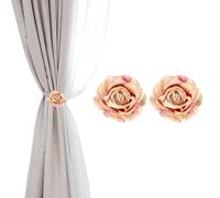 PATIKIL Rose Flower Curtain Tiebacks, 2 Pcs Artificial Floral Curtain Tie Clips, Modern Curtain Holder Buckles, Window Drapery Decorative Clips for Home, Room, Office, Gradient Red