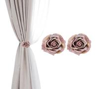PATIKIL Rose Flower Curtain Tiebacks, 2 Pcs Artificial Floral Curtain Tie Clips, Modern Curtain Holder Buckles, Window Drapery Decorative Clips for Home, Room, Office, Dark Purple
