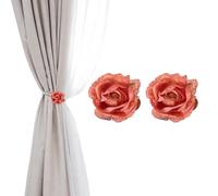 PATIKIL Rose Flower Curtain Tiebacks, 2 Pcs Artificial Floral Curtain Tie Clips, Modern Curtain Holder Buckles, Window Drapery Decorative Clips for Home, Room, Office, Red