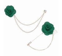 PATIKIL Rose Flower Lapel Pin for Men, 2 Style Cloth Camellia Brooch Kit Gold Leaf Boutonnieres Stick Brooch Tassel Chain Satin Badge Suit Pin for Men Wedding Suit, Dark Green