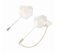 PATIKIL Rose Flower Lapel Pin for Men, 2 Style Cloth Rose Brooch Kit Gold Leaf Tassel Chain Satin Badge Suit Pin Boutonnieres Stick Brooch for Men Suit, Beige Yellow