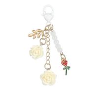 PATIKIL Rose Keychain Pendant, Rose Flower Purse Charm for Handbags Floral Keyring with Chain Tassel for Women Girls Tote Bags Backpack, White