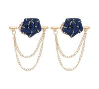 PATIKIL Rose Lapel Pin, 2 Pcs Lapel Pin with Double Hanging Chain Brooch Suit Stud Shirt Studs Men's Accessories Wedding Graduation Anniversary Dinner Party, Dark Blue