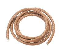 PATIKIL Round Braided Leather Cord, 5mm Round Braided Leather Cord Rope Folded for Crafts Jewelry Making Necklace Bracelets, Khaki (1.1 Yards)