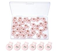 PATIKIL Round Cord Lock, 30 Pcs Plastic Single Hole Spring Loaded Toggle Stoppers Adjustable Sliding Draw String Clip Ends Clamp with Box for Drawstring Paracord Shoelaces, Light Pink