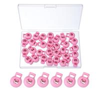PATIKIL Round Cord Lock, 30 Pcs Plastic Single Hole Spring Loaded Toggle Stoppers Adjustable Sliding Draw String Clip Ends Clamp with Box for Drawstring Paracord Shoelaces, Pink