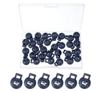PATIKIL Round Cord Lock, 30 Pcs Plastic Single Hole Spring Loaded Toggle Stoppers Adjustable Sliding Draw String Clip Ends Clamp with Box for Drawstring Paracord Shoelaces, Dark Blue