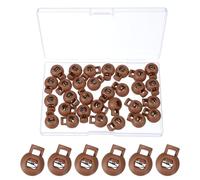 PATIKIL Round Cord Lock, 30 Pcs Plastic Single Hole Spring Loaded Toggle Stoppers Adjustable Sliding Draw String Clip Ends Clamp with Box for Drawstring Paracord Shoelaces, Light Brown