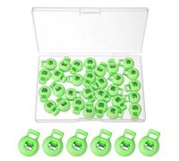 PATIKIL Round Cord Lock, 30 Pcs Plastic Single Hole Spring Loaded Toggle Stoppers Adjustable Sliding Draw String Clip Ends Clamp with Box for Drawstring Paracord Shoelaces, Light Green