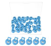 PATIKIL Round Cord Lock, 30 Pcs Plastic Single Hole Spring Loaded Toggle Stoppers Adjustable Sliding Draw String Clip Ends Clamp with Box for Drawstring Paracord Shoelaces, Light Blue