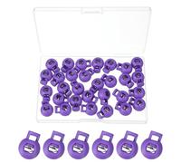 PATIKIL Round Cord Lock, 30 Pcs Plastic Single Hole Spring Loaded Toggle Stoppers Adjustable Sliding Draw String Clip Ends Clamp with Box for Drawstring Paracord Shoelaces, Purple