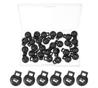 PATIKIL Round Cord Lock, 30 Pcs Plastic Single Hole Spring Loaded Toggle Stoppers Adjustable Sliding Draw String Clip Ends Clamp with Box for Drawstring Paracord Shoelaces, Black