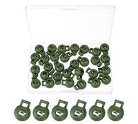 PATIKIL Round Cord Lock, 30 Pcs Plastic Single Hole Spring Loaded Toggle Stoppers Adjustable Sliding Draw String Clip Ends Clamp with Box for Drawstring Paracord Shoelaces, Navy Green